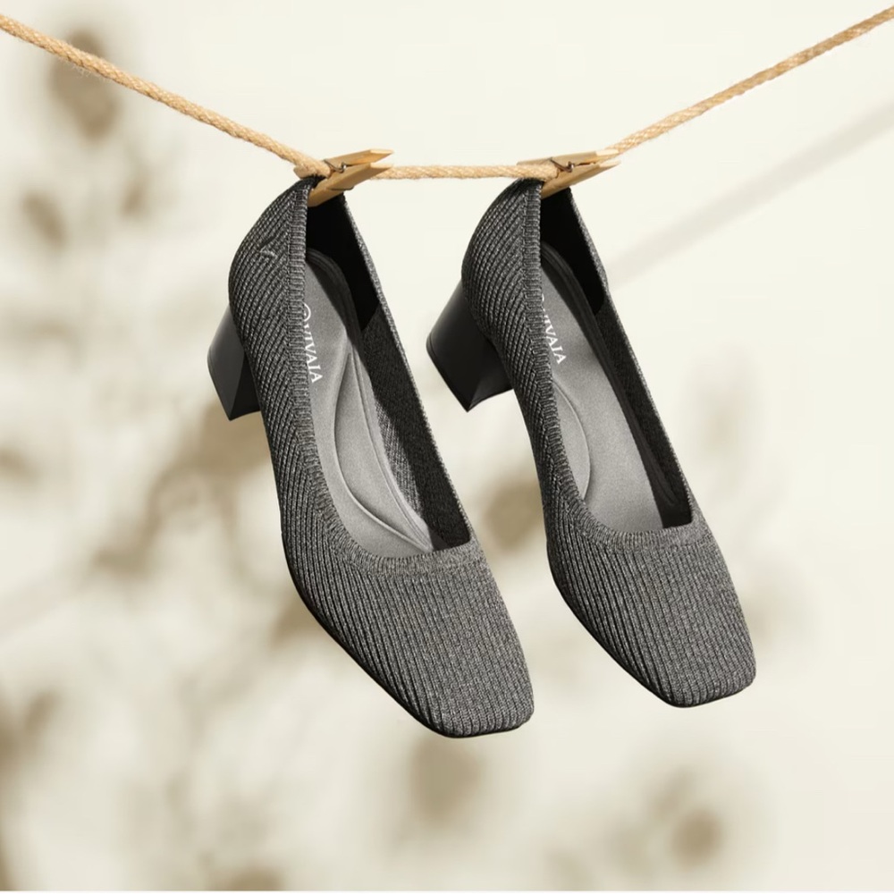 VIVAIA Pumps Melody Square Toe Chunky Grey Heels Slip on Size 42/10.5